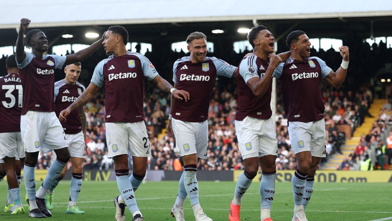 Selebrasi penggawa Aston Villa usai Ollie Watkins mencetak gol