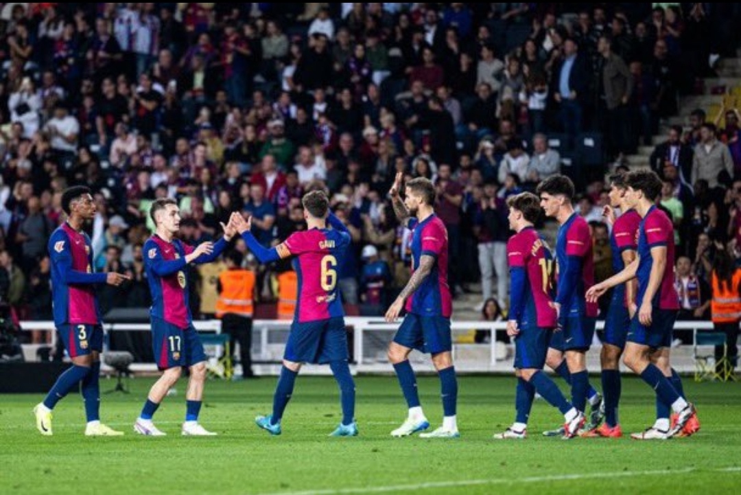 Penggawa Barcelona rayakan pesta gol ke gawang Sevilla dan kembalinya Gavi ke dalam lapangan