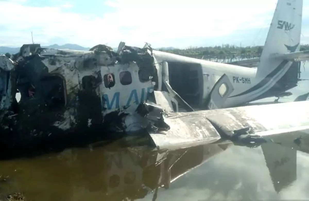 Bangkai pesawat SAM Air yang diduga jatuh di wilayah Kabupaten Pohuwato, Gorontalo, Minggu (20/10/2024).