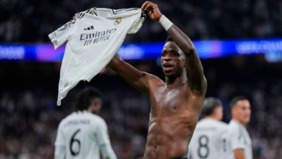 Selebrasi Vinicius Junior usai mencetak gol ke gawang Borussia Dortmund (AP Photo/Manu Fernandez)