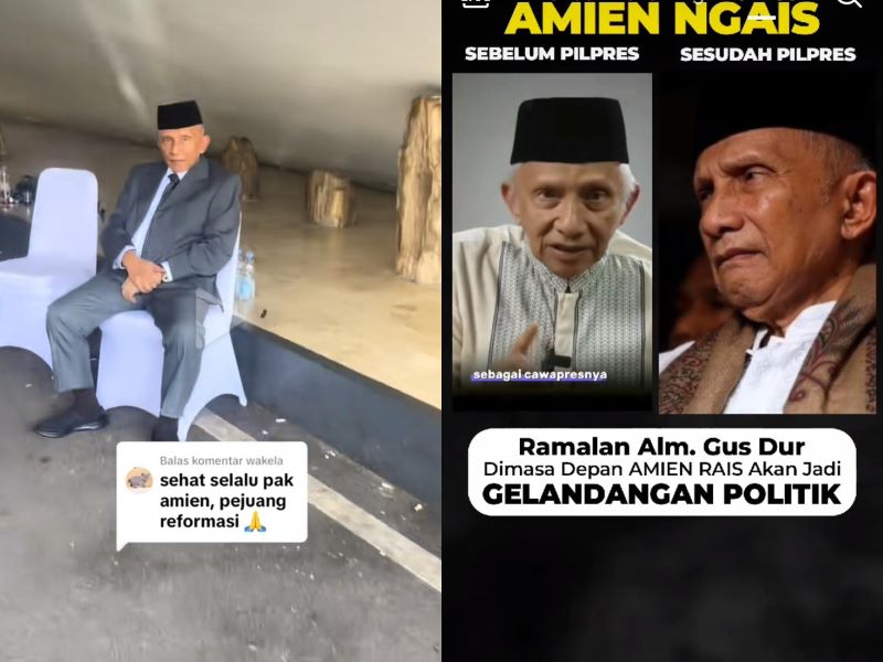 Amien Rais duduk sendiri (kiri) dan pernyataan netizen tentang Amien Rais