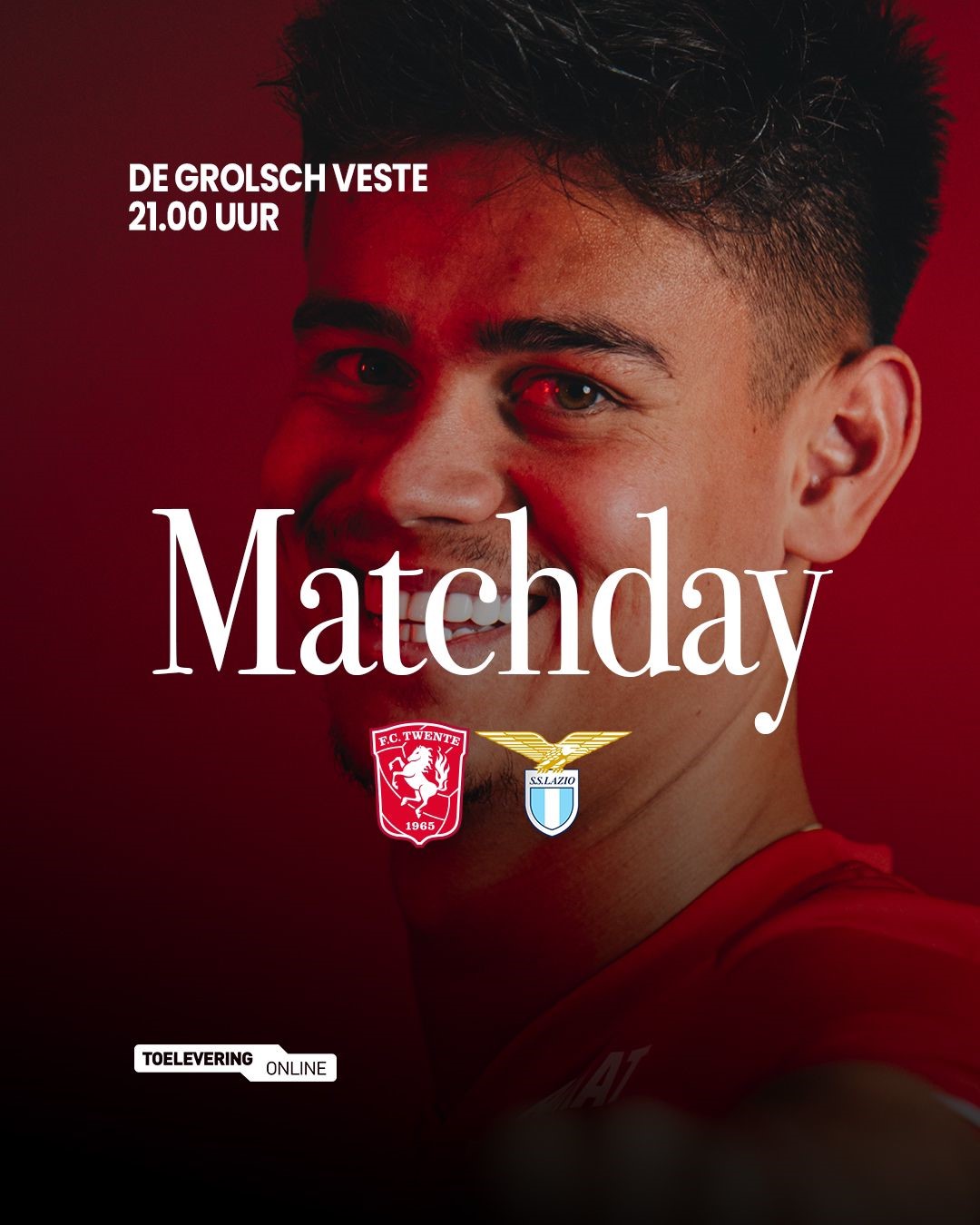 Pengumuman resmi pertandingan antara FC Twente VS SS Lazio menampilkan foto Mees Hilgers.