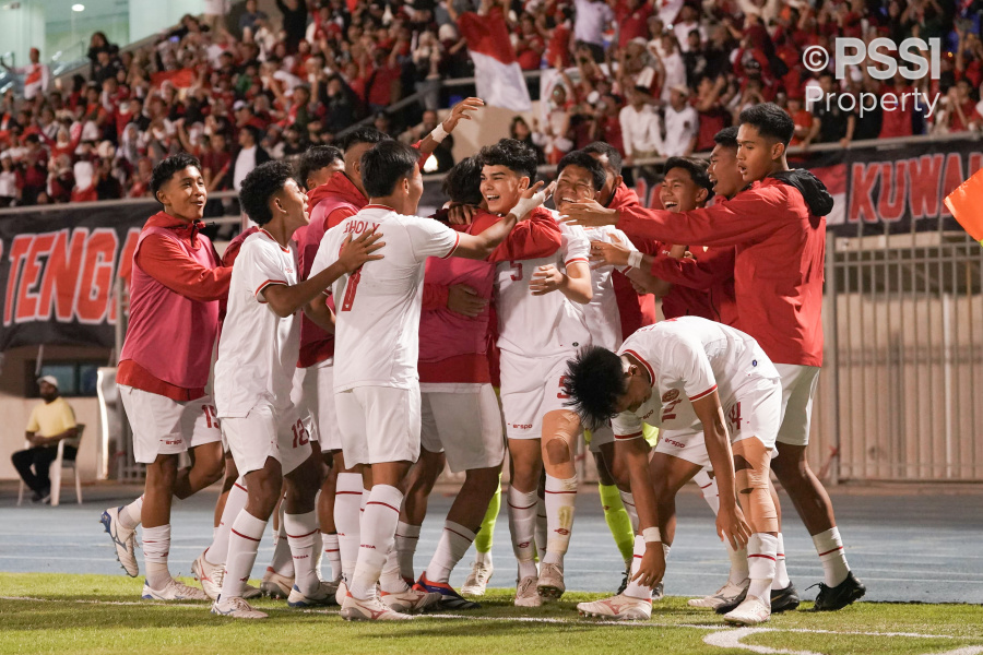 Selebrasi penggawa Timnas Indonesia U17 usai Mathew Baker cetak gol ke gawang Kuwait (PSSI)