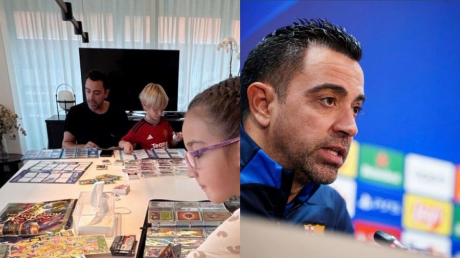 Momen anak Xavi Hernandez mengenakan jersey MU saat quality time (Instagram/@nuriacullinera81)