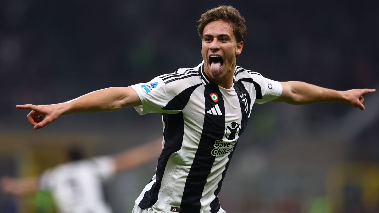 Selebrasi Kenan Yildiz usai mencetak dua gol dan membawa Juventus imbangi Inter
