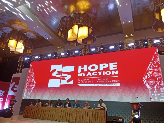 Konferensi pers kegiatan sidang raya ACT Alliance di Hotel Royal Ambarrukmo, Yogyakarta, Selasa (29/10/2024).