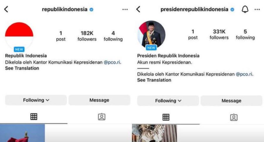 Screenshoot Akun Instagram Resmi @republikindonesia & @presidenrepublikindonesia (Sumber: Cretivox)