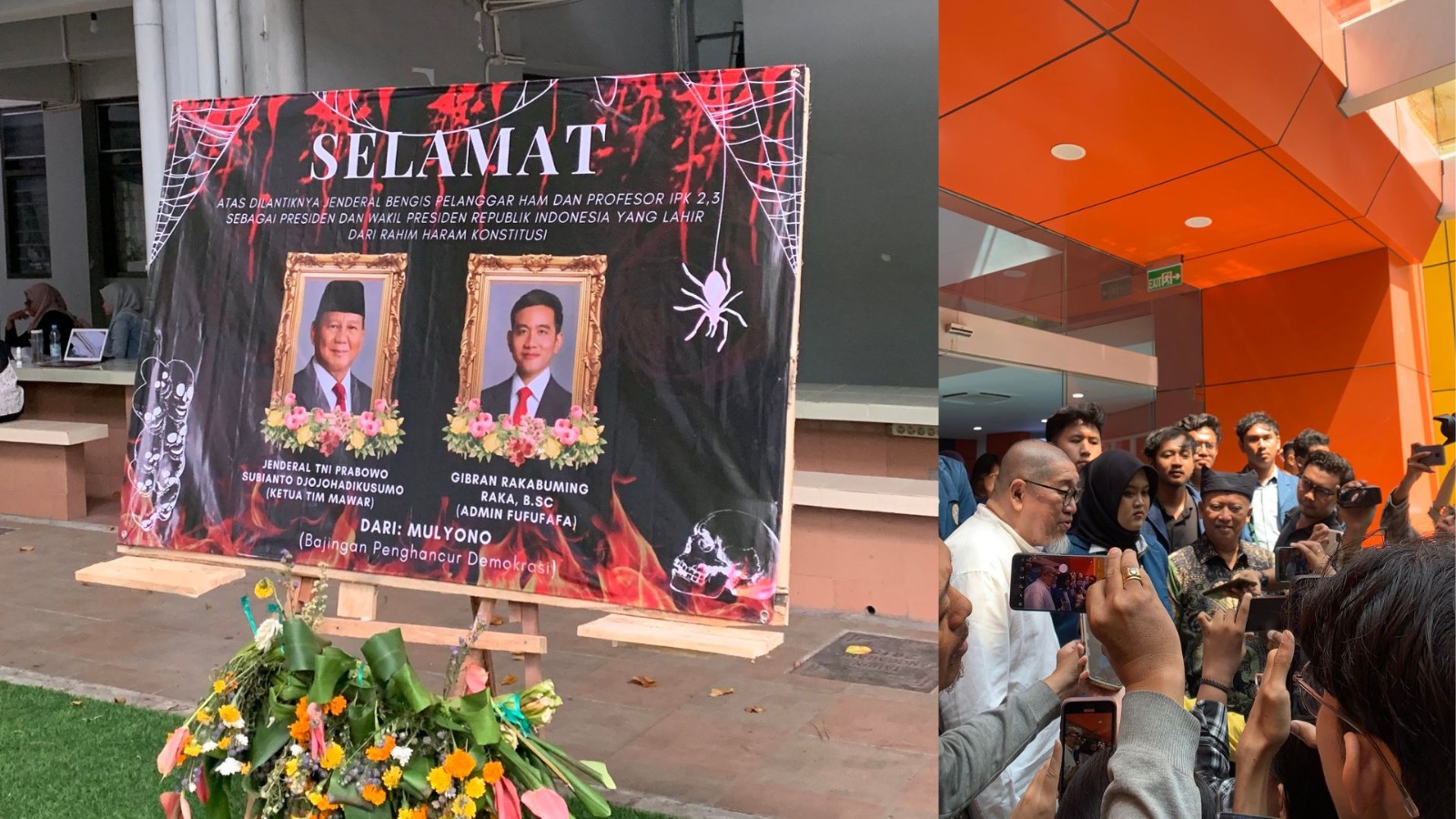 Prof. Bagong Suyanto Dekan Fisip Unair dan Tuffahatiullayyah Bem Fisip Unair beri klarifikasi karangan bunga Prabowo &ndash; Gibran.