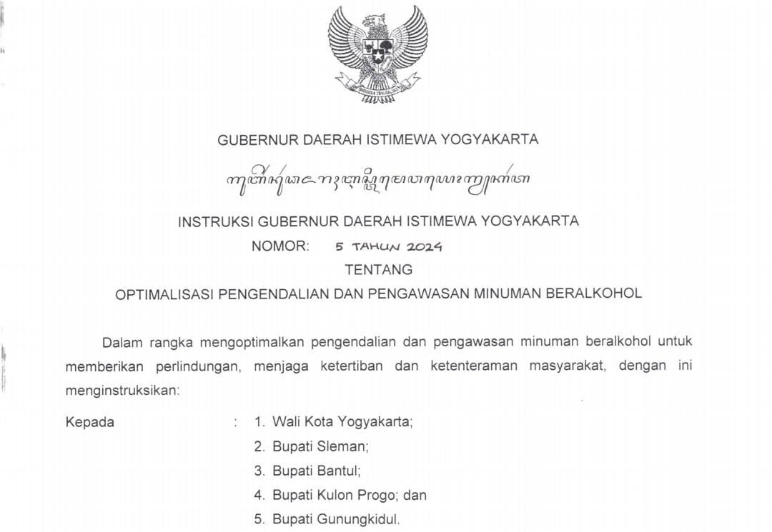 Surat Instruksi Gubernur DIY Nomor 5 Tahun 2024