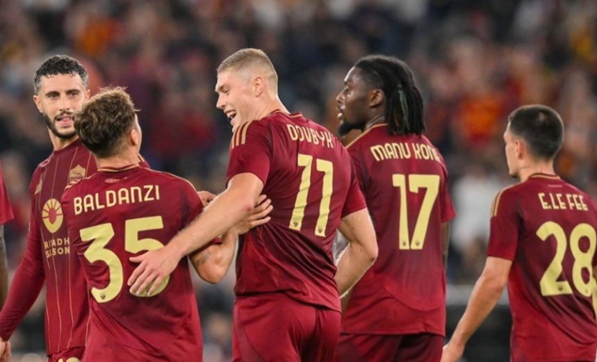 Selebrasi penggawa AS Roma dalam kemenangan tipis di Liga Eropa atas Dynamo Kyiv