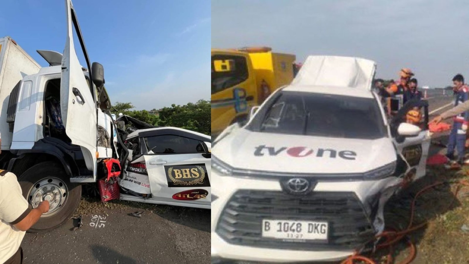 Mobil rombongan kru TV One mengalami kecelakaan di Tol Pemalang, Jawa Tengah.
