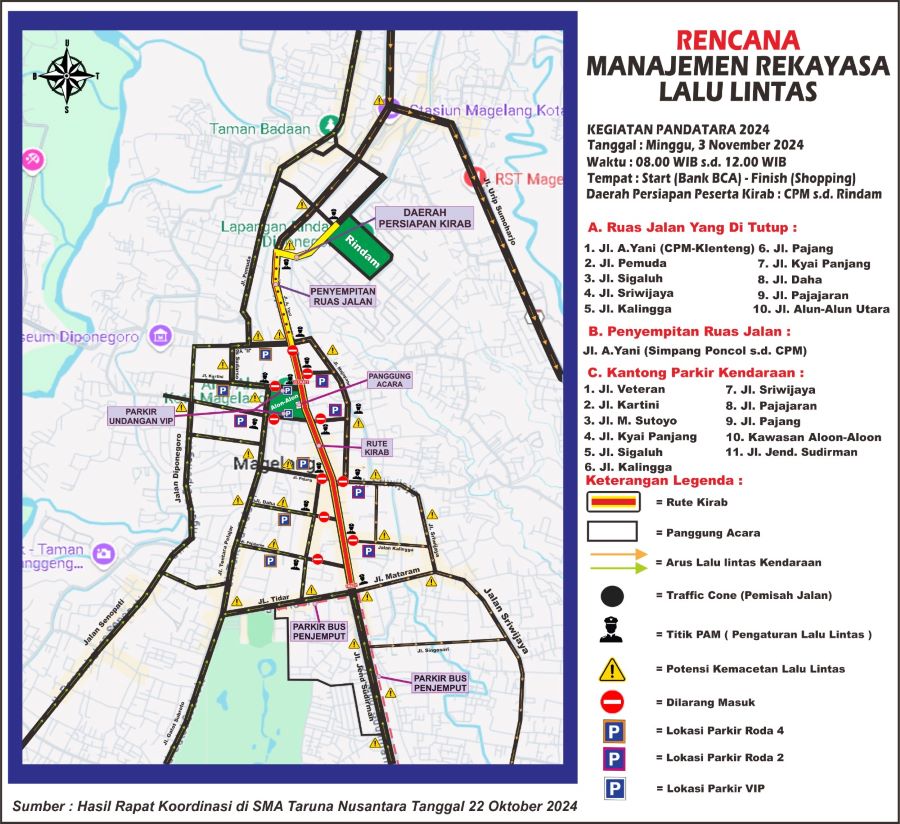 Kirab Nusantara di Alun-alun Magelang, ini jalan yang ditutup.