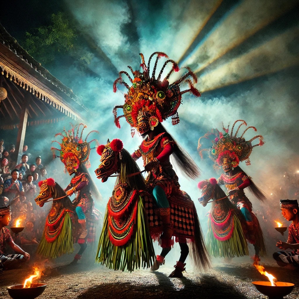 Kesenian tradisional Jathilan atau kuda lumping.