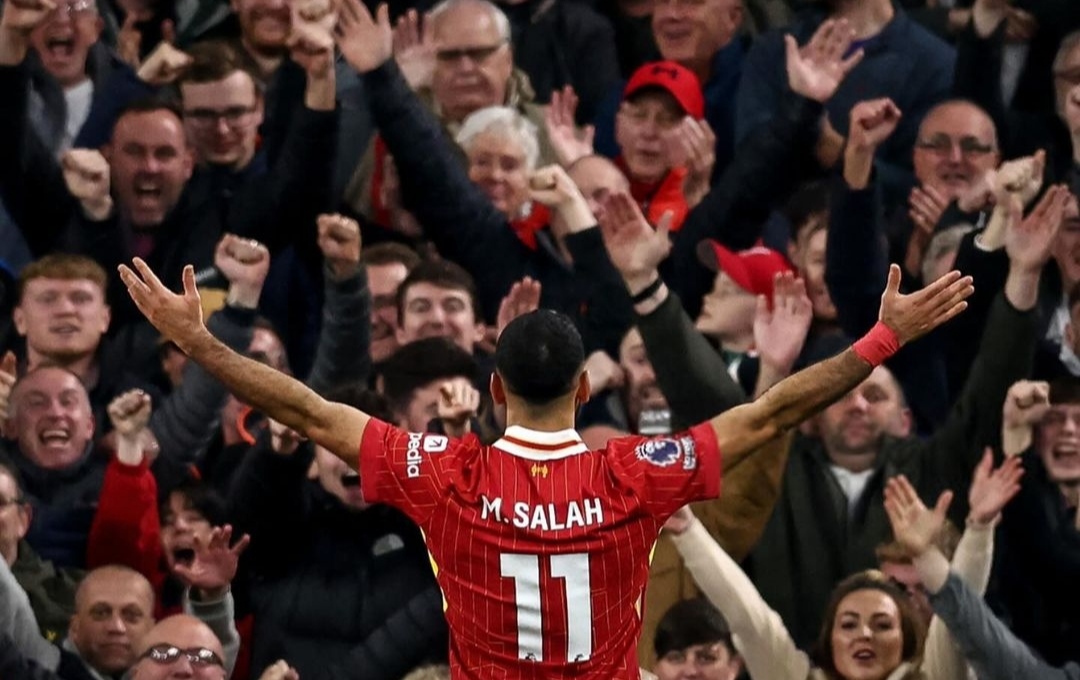 Selebrasi Mohamed Salah usai mencetak gol kemenangan Liverpool di Anfield kontra Brighton (ig mosalah)