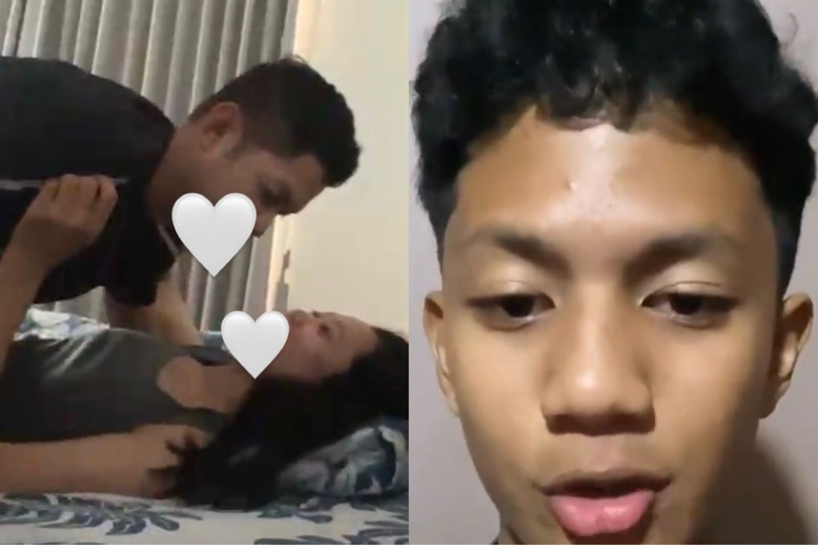 Bimo Aryo dan cewek selingkuhannya (foto kiri) dan video klarifikasi anaknya (foto kanan).