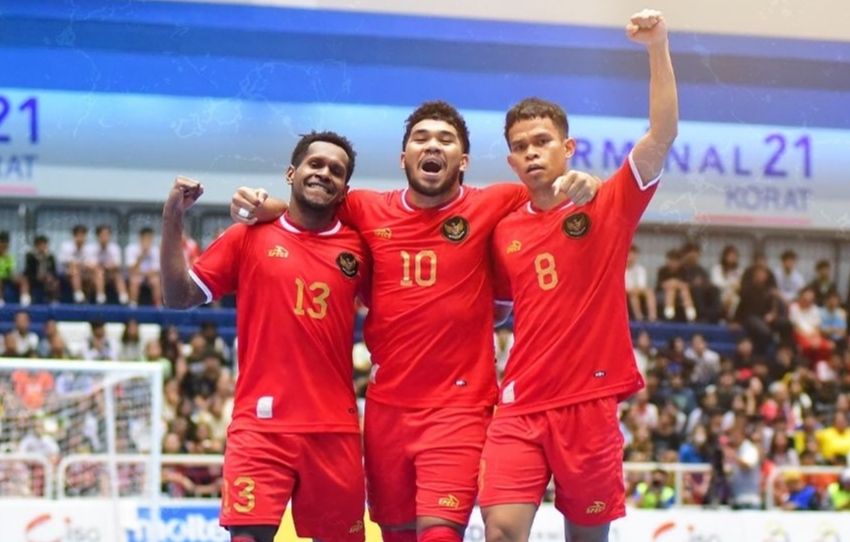 Selebrasi penggawa Timnas Futsal Indonesia usai kalahkan Thailand dan kunci satu tiket ke babak final Piala AFF Futsal 2024 (instagram timnasfutsal)