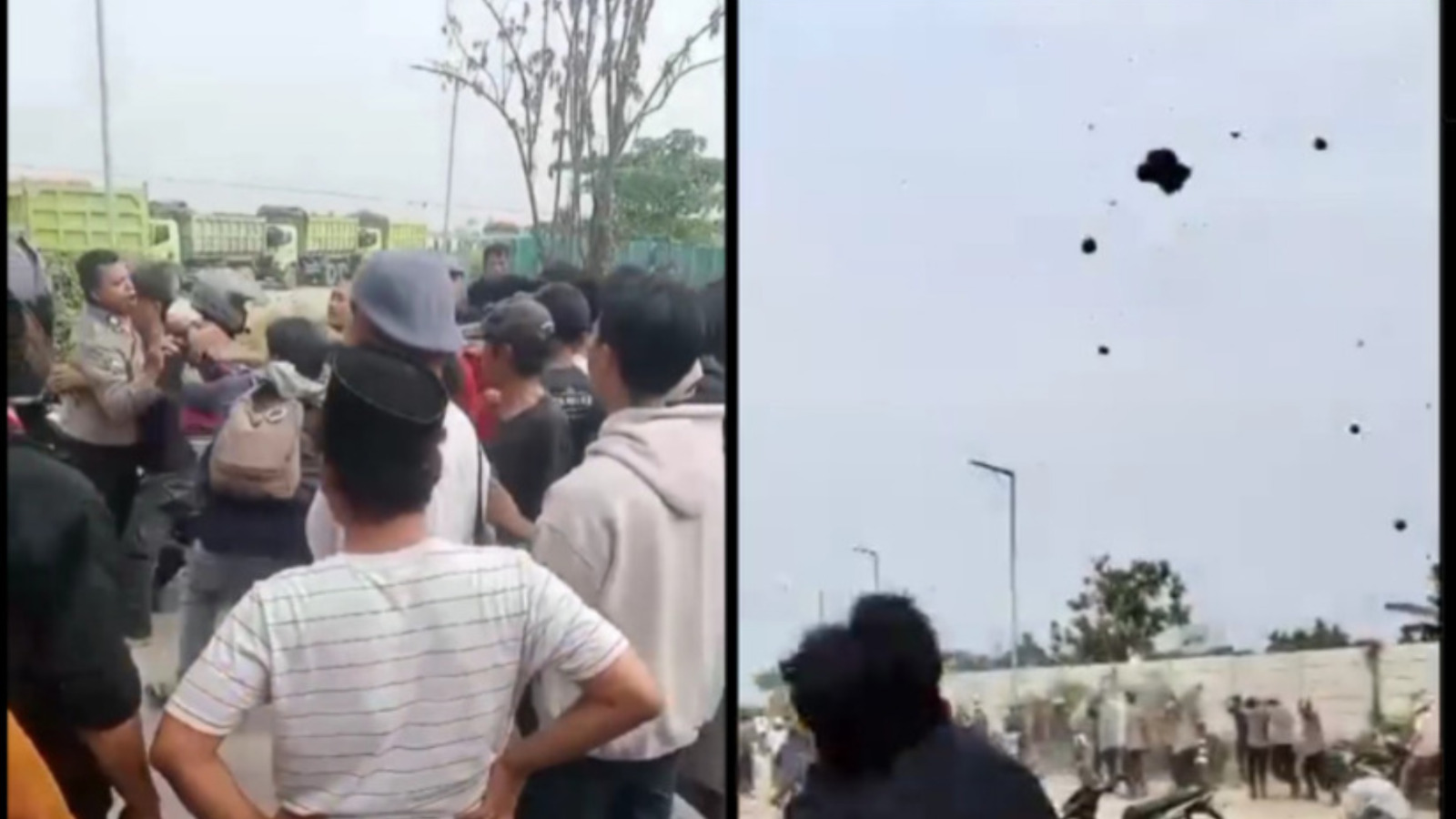 Seorang Polisi terekam kamera menjadi korban amukan warga yang tengah mengamuk dan menyerang truk pengangkut tanah di Teluknaga Tangerang.