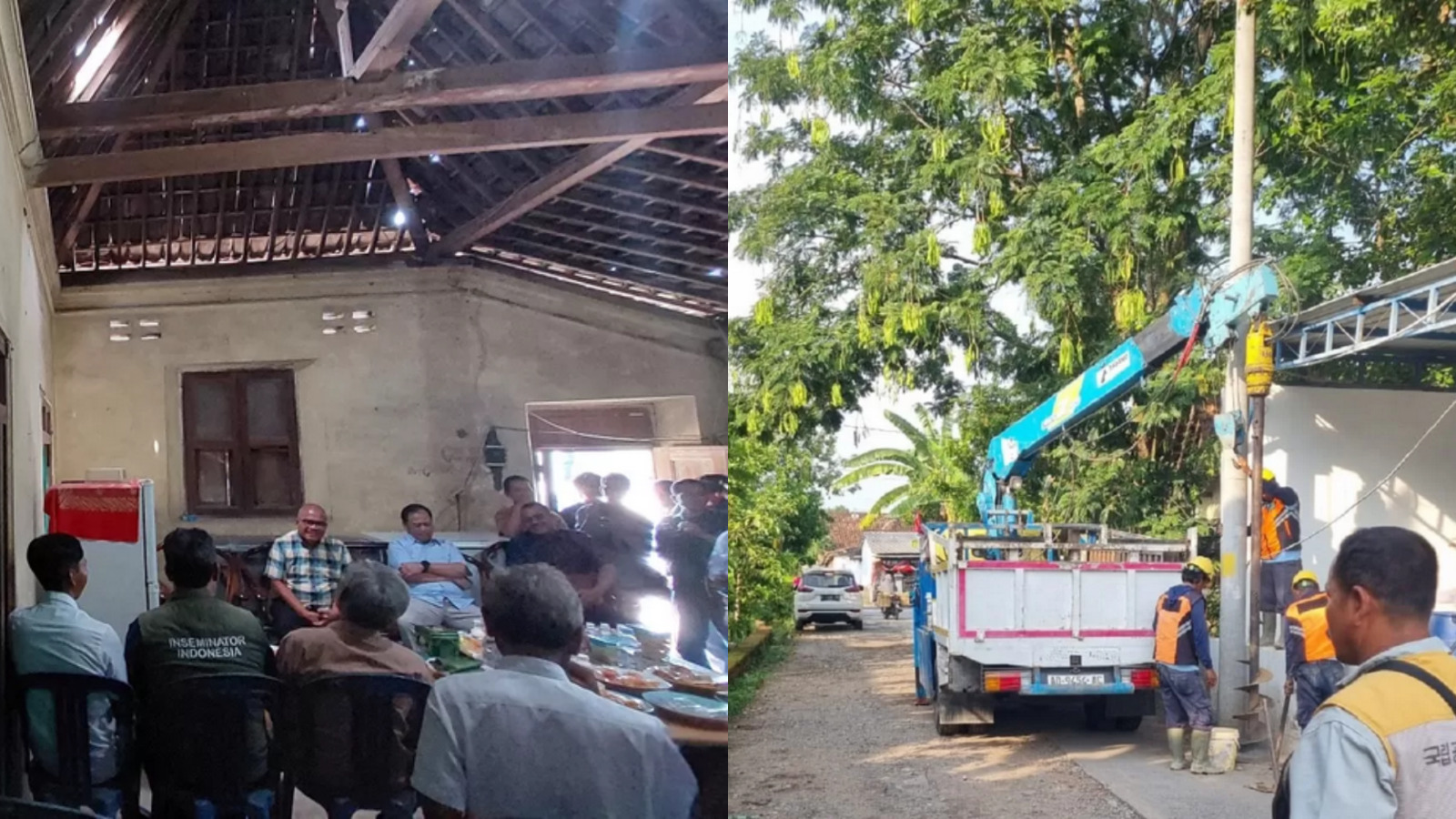 Pada Rabu (6/11/2024), tim Komwasjak mengunjungi kediaman Pramono, pemilik UD Pramono, yang tengah menghadapi masalah pajak hingga rekeningnya diblokir (kiri), Petugas PLN memasang tiang listrik.