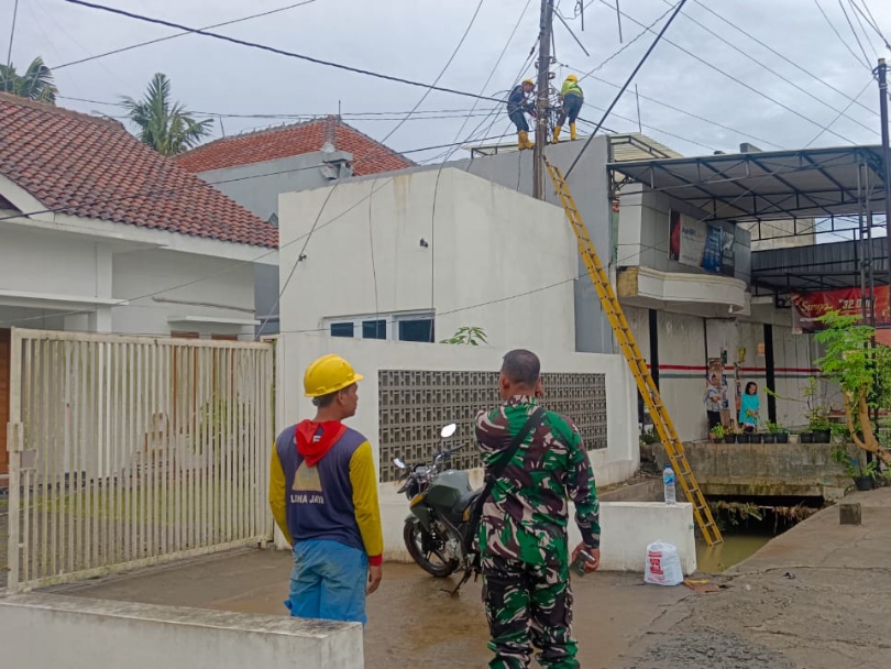 DAMPAK BENCANA : Petugas PLN melakukan penanganan terhadap jaringan listrik yang terkena pohon tumbang.  Istimewa