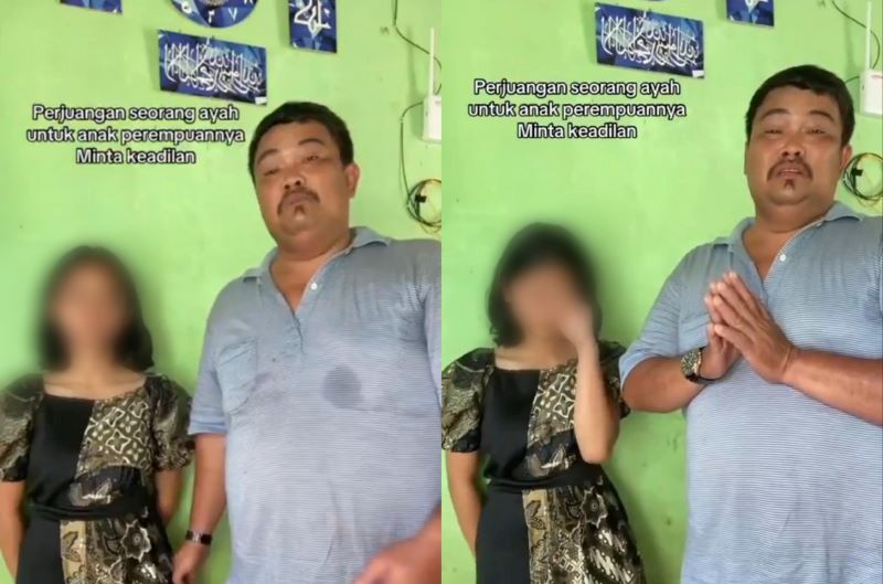 Tangkapan layar video Tupar Sabar Pardede bersama anaknya yang meminta keadilan.