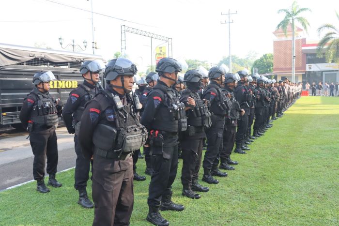 SIAGA: Personel Polres Bantul disiapkan untuk mengawal jalannya masa kampanya Pilkada Bantul 2024.