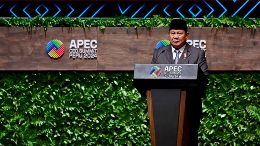 Prabowo Subianto saat berpidato di KTT APEC, mengundang dunia untuk berinvestasi di Indonesia.
