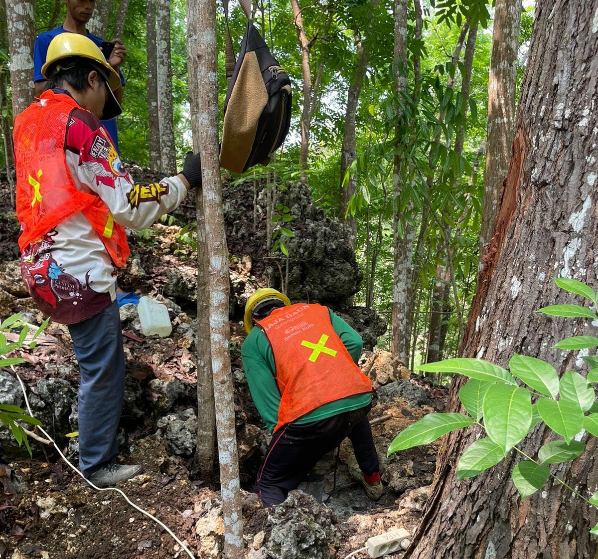DIKEBUT: Proses pembangunan pagar kawasan konservasi ekosistem karst di Kalurahan Giritirto, Kapanewon Purwosari, Gunungkidul.