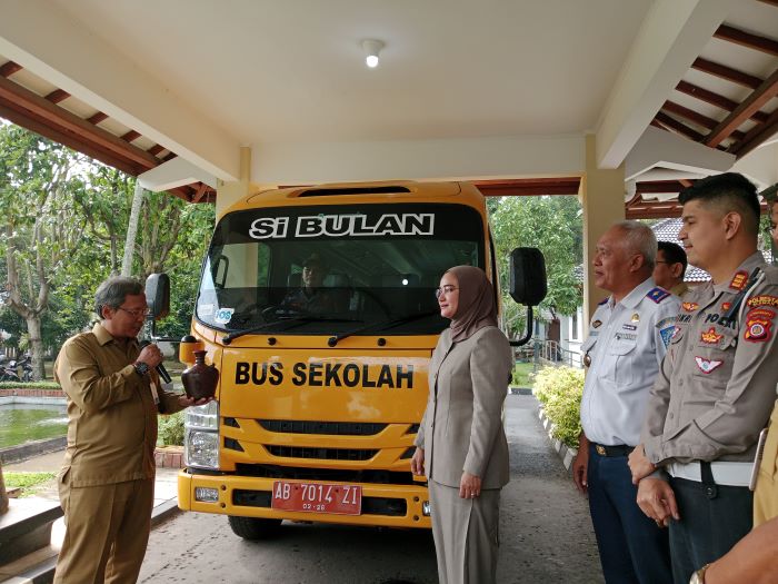 UJI COBA: Kegiatan peluncuran program Transportasi Bus Sekolah Layak Anak Sleman (Si Bulan) Senin (4/11/2024). 