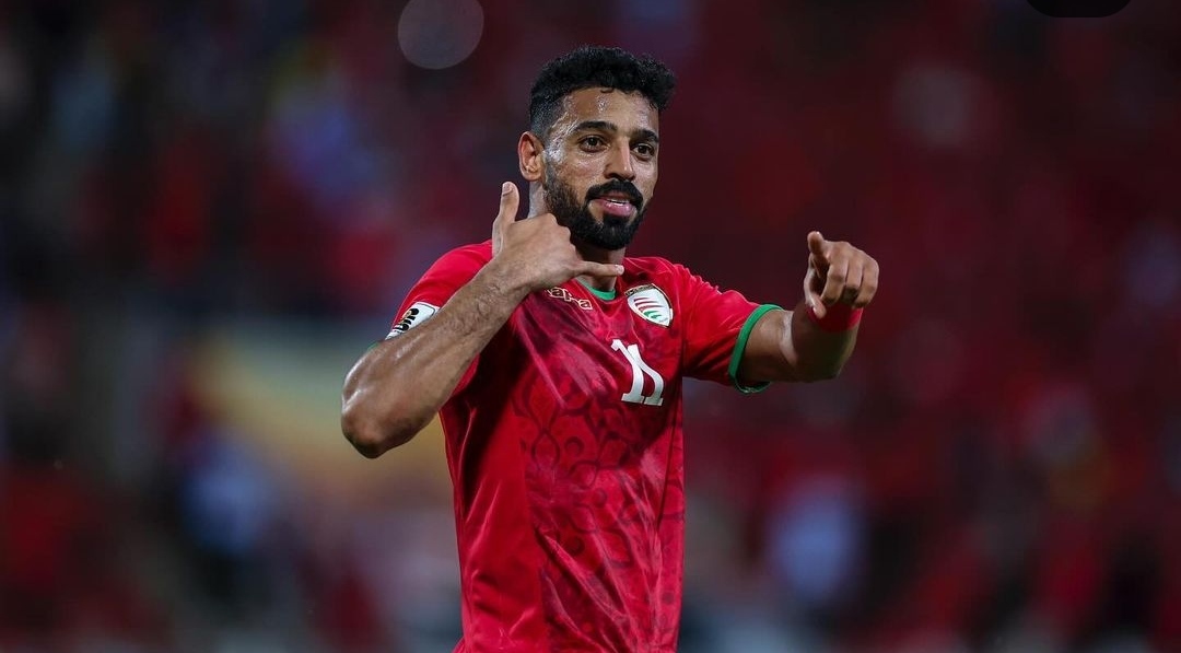 Selebrasi Muhsen Al Ghassani usai cetak gol kemenangan Oman atas Palestina (ig omanfa)
