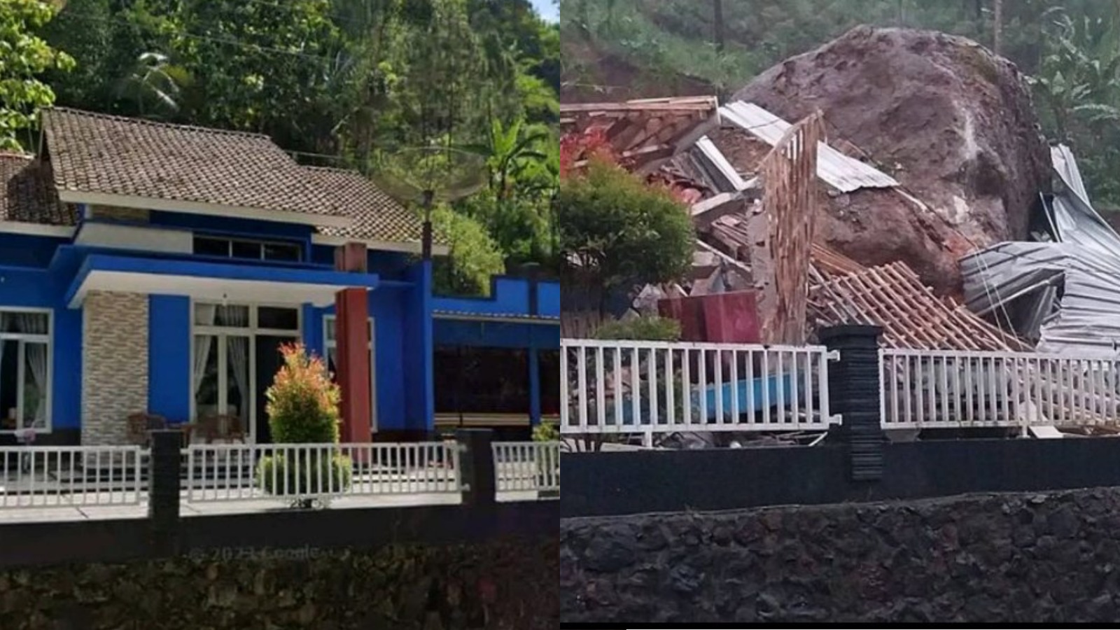 Gambar Rumah (Kiri) Sebelum Kejadian, Gambar Rumah (Kanan) Setelah Kejadian.  (X/@achmadekoprase3, X/@Jateng_Twit)