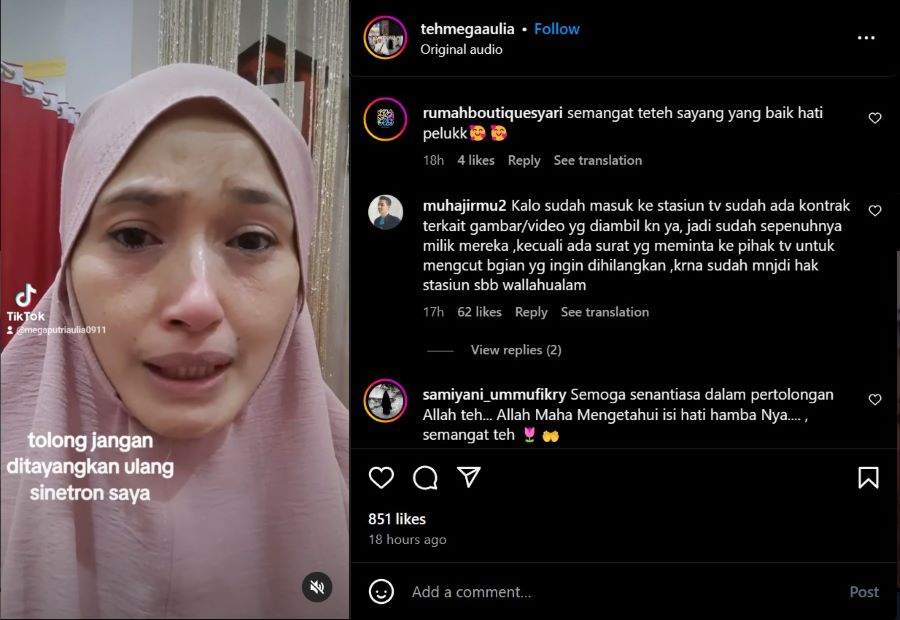 Mega Aulia dalam video curhatnya meminta sinetron lama dirinya tidak ditayangkan ulang.