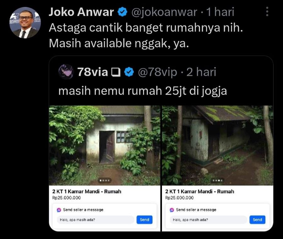 Tangkapan layar dari cuitan Joko Anwar.