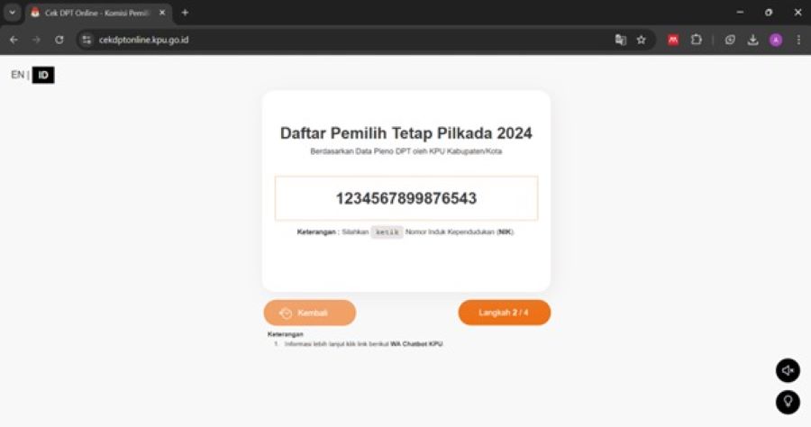 Masukkan Nomor Induk Kependudukan, pastikan NIK terisi dengan benar.