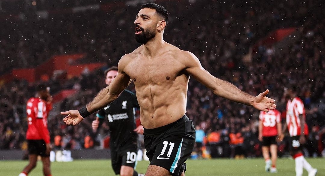 Selebrasi Mohamed Salah usai mencetak gol kemenangan Liverpool atas Southampton di St Mary