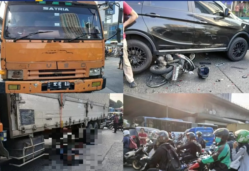 Kecelakaan maut di Slipi diduga rem truk blong, 1 orang tewas dan 4 terluka.