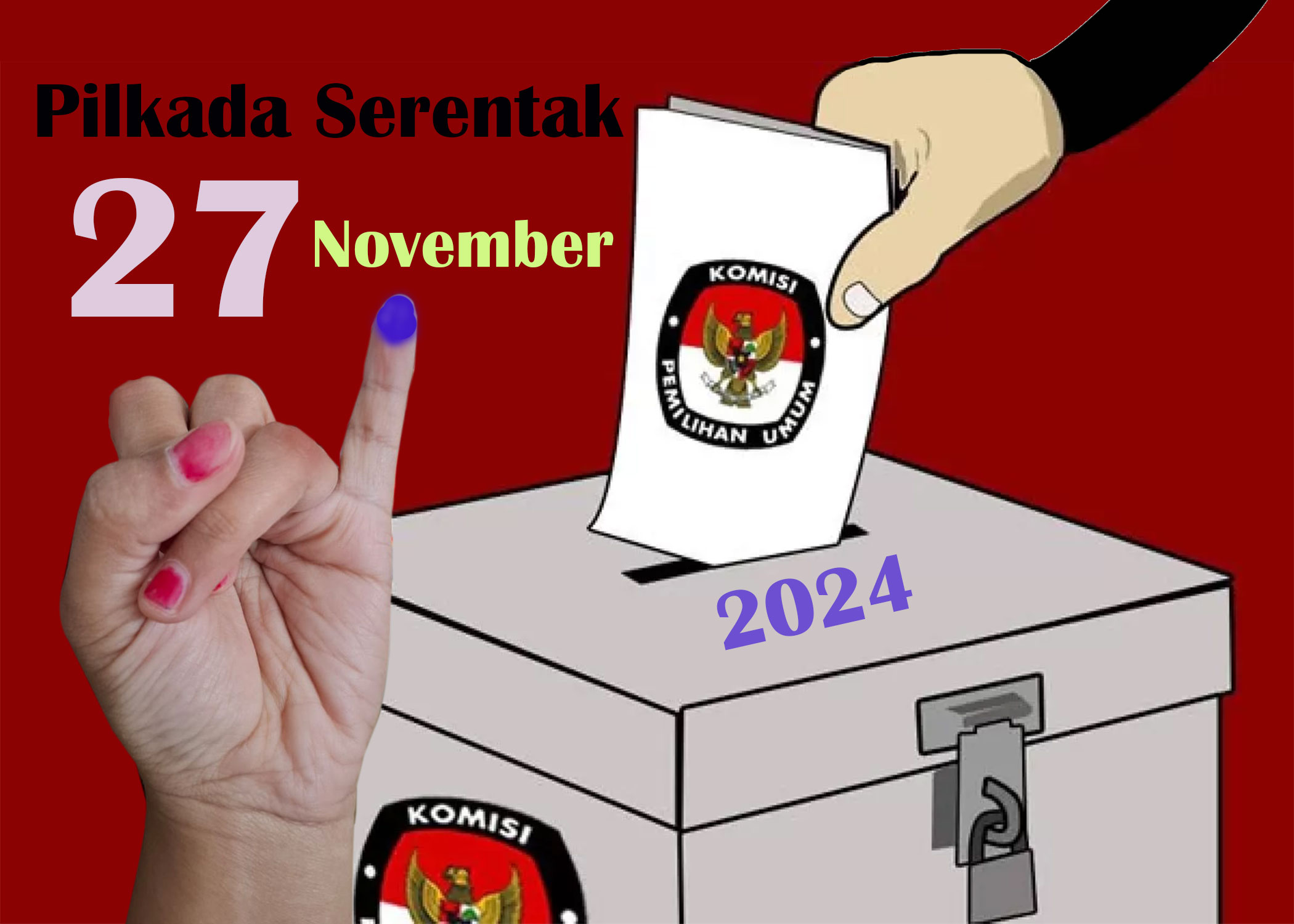 Pilkada Serentak 2024 berlangsung pada 27 November 2024. Hari tersebut ditetapkan sebagai Hari Libur Nasional.