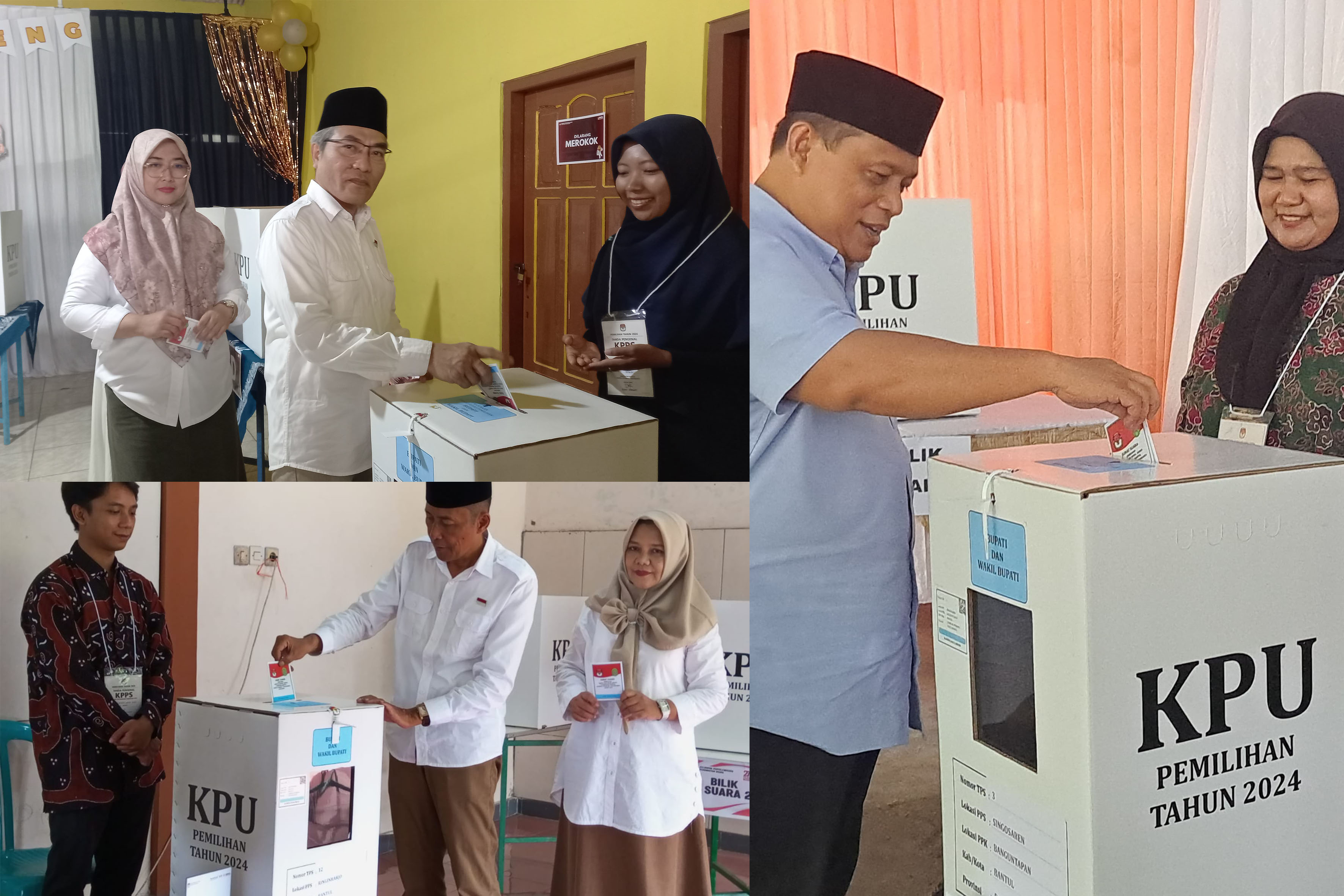 Memilih: para paslon Pilkada Bantul 2024 memberikan hak suaranya di TPS masing-masing yang lokasinya dekat dengan rumah pribadinya.