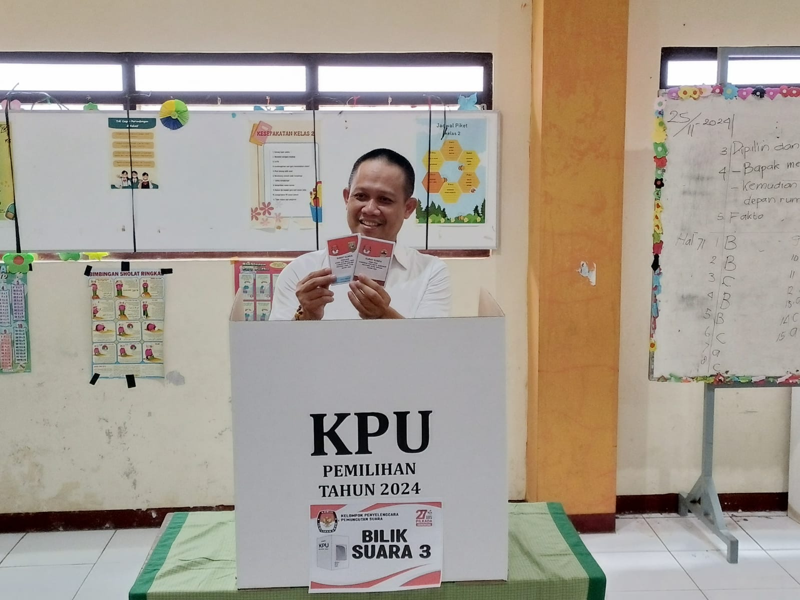 SANG PETAHANA : Calon Bupati Kebumen nomor urut 01 Arif Sugiyanto menggunakan hak suaranya di TPS 015 Kelurahan Panjer, Kecamatan Kebumen.