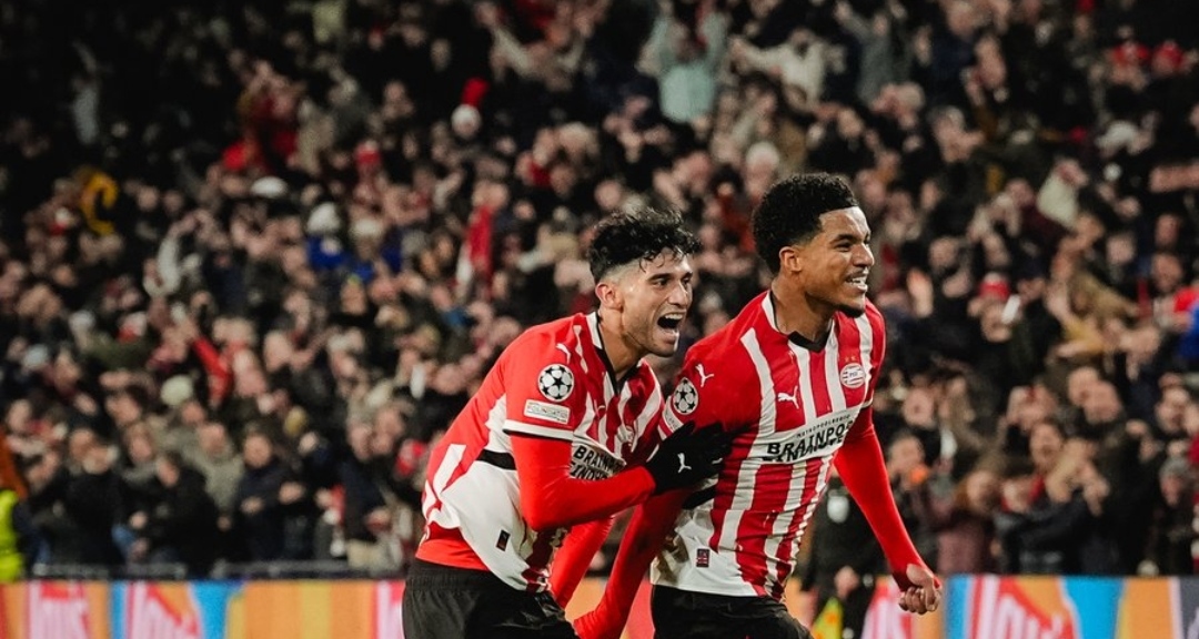 Selebrasi Ricardo Pepi setelah mencetak gol kemenangan PSV Eindhoven ke gawang Shakhtar Donetsk di Liga Champions