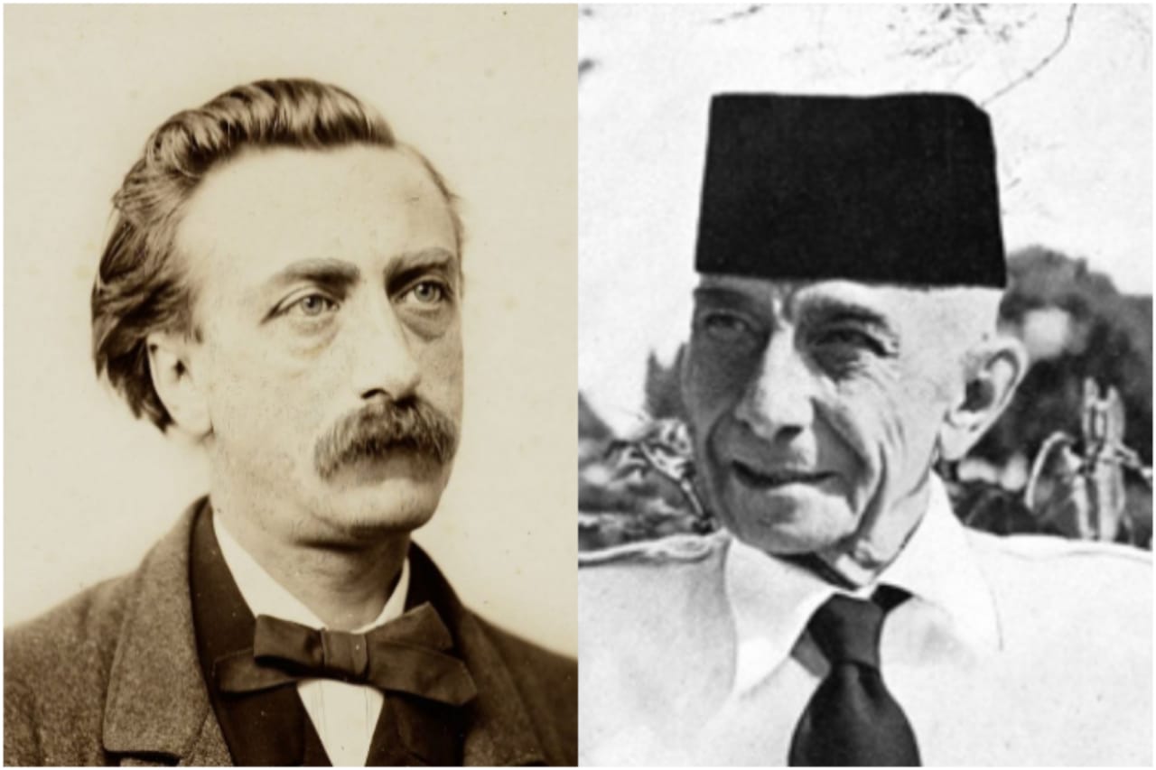 Eduard Douwes Dekker (kiri) dikenal dengan nama Multatulis dan Ernest Douwes Dekker (kanan) merupakan tokoh penggerak nasional yang akrab disapa Danudirdja Setiabudi.