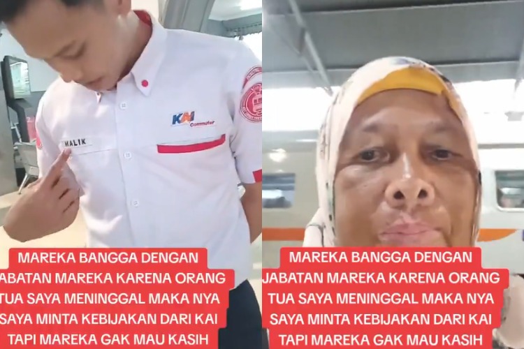 Emak-emak mengamuk dengan petugas KAI lantaran jadwal kereta api yang ditumpanginya tidak bisa berangkat lebih awal.
