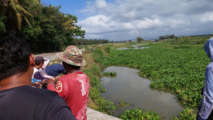 KERJA BAKTI: Warga Padukuhan Bugel, Panjatan, Kulon Progo melakukan pembersihan eceng gondok di Sungai Bedoyo.