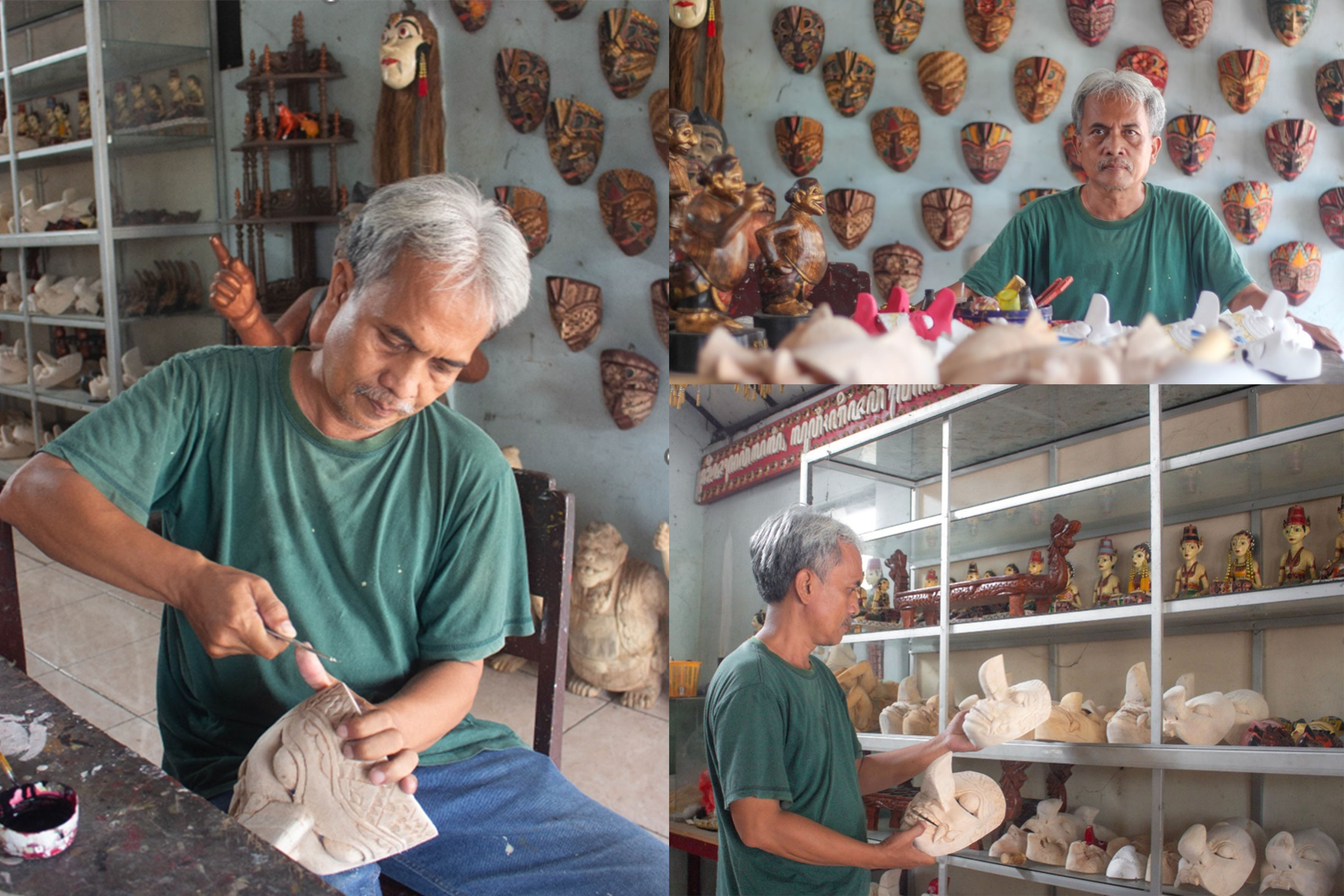 Mengintip proses pembuatan topeng kayu batik di Galeri Mbah Sarojo
