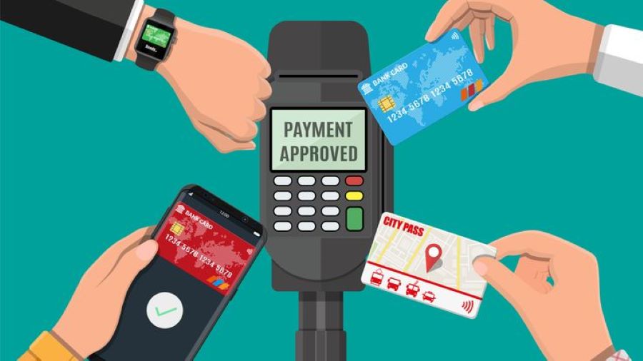 Ilustrasi metode pembayaran cashless atau menggunakan uang elektronik.