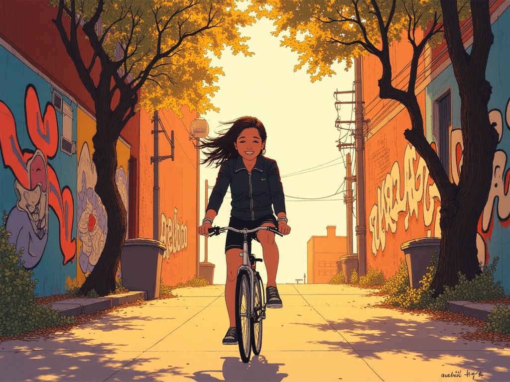 Ilustrasi aktivitas bersepeda dengan santai yang bisa membahagiakan diri sendiri.