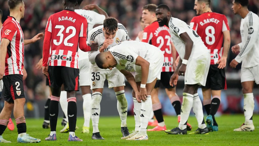 Ekspresi Kylian Mbappe setelah gagal mengeksekusi penalti dalam kekalahan Real Madrid atas Athletic Bilbao
