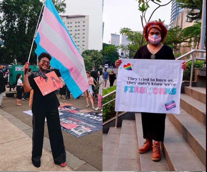 Beberapa potret kaum waria yang ikut aksi jalanan Women