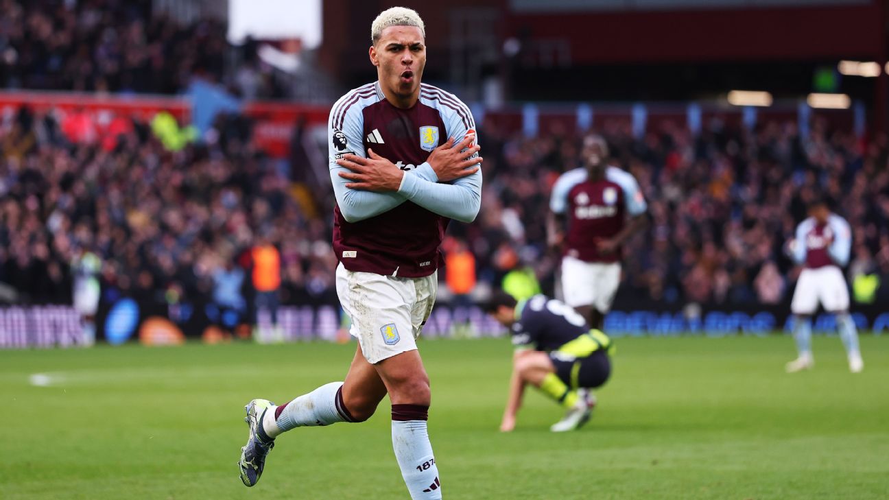 Selebrasi Morgan Rogers usai mencetak gol bagi Aston Villa ke gawang mantan timnya, Manchester City (getty)