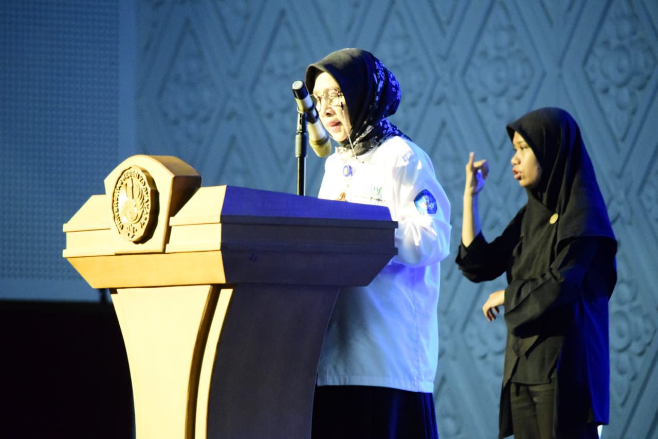 Kepala Balai Bahasa DIJ Dwi Pratiwi di Gedung Pertunjukan UNY, Senin  (23/12