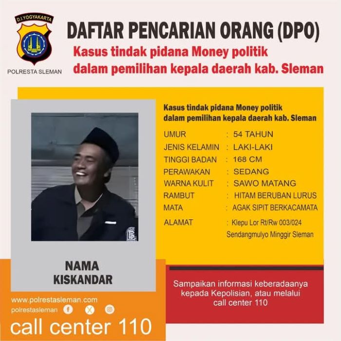 INI LHO: Tersangka politik uang Kiskandar yang masuk dalam daftar pencarian orang.